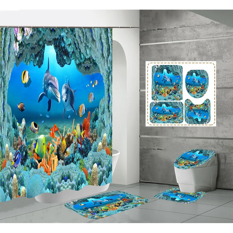 

Dolphin shower curtain, thickened bathroom waterproof partition curtain, sun curtain, anti-mildew curtain, home decoration