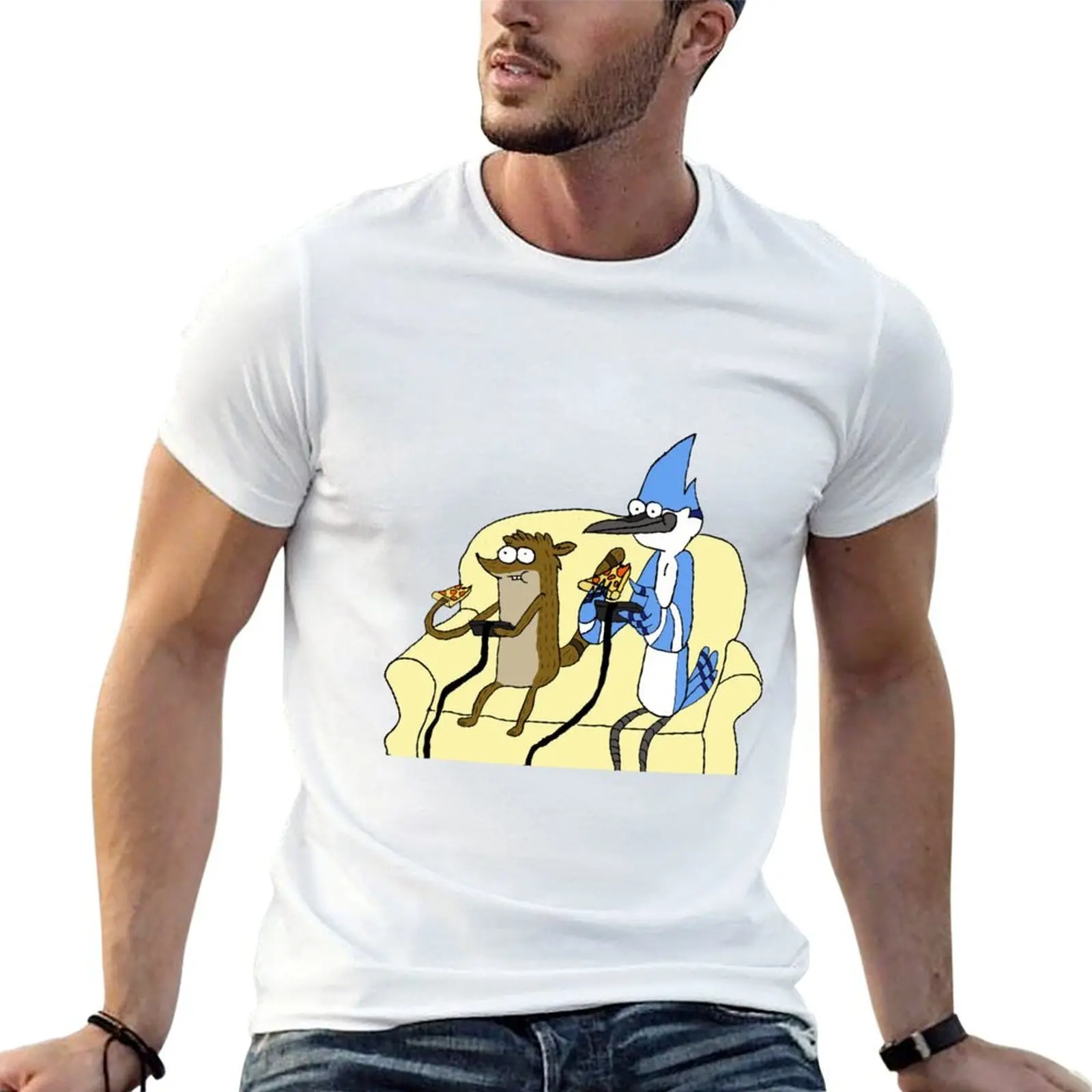 Rigby and Mordecai Best team, Love for pizza and games T-Shirt Breathable Sportswear T-Shirt for Men