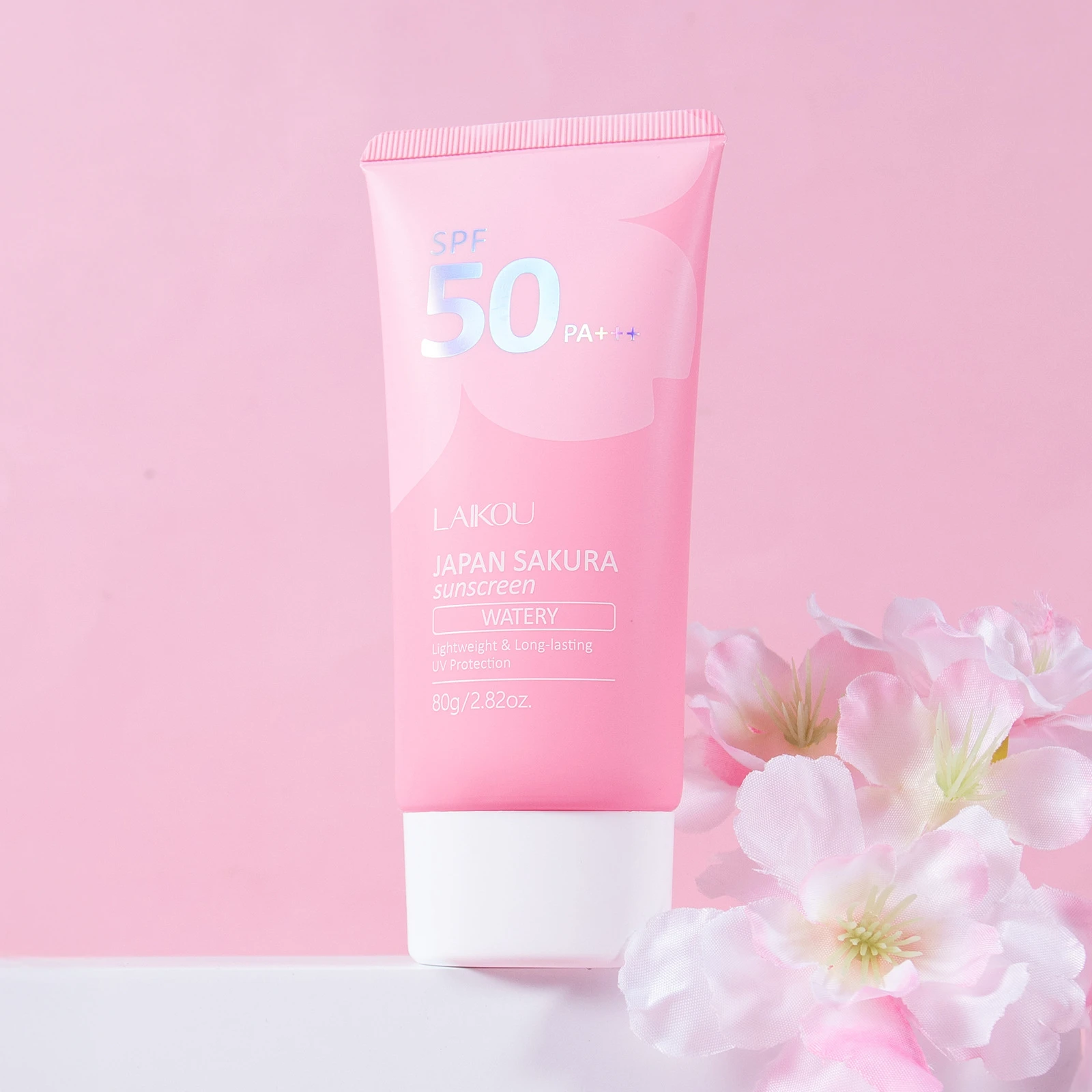 

LAIKOU Sakura Sunscreen, Lightweight Non-Greasy Face Sun Cream for Dry Skin, Hydrating Moisturizing SPF Sun Block 80g