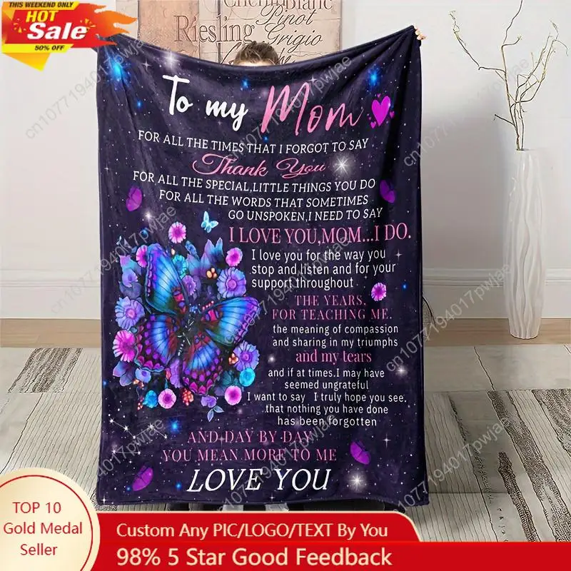 

A Letter Blanket for Mom, Birthday Gift from Mom, Dear Mom Mother's Day Blanket, Super Soft Flannel Blanket Best Mother Christma