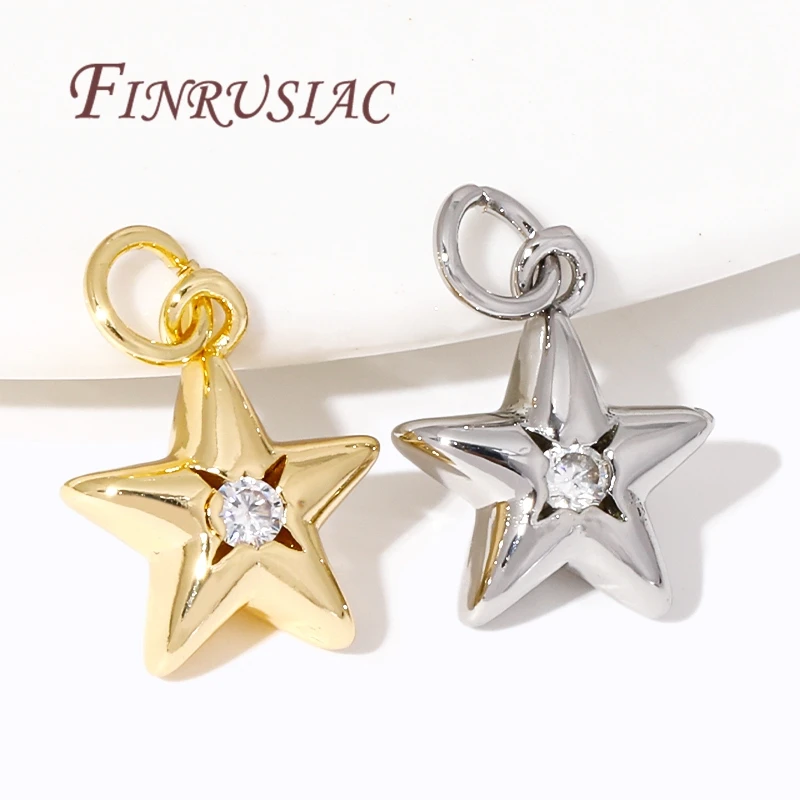 18K Gold Plated Metal Star Charms Accessories For Earrings,Brass with Zircon Pendants For Bracelets DIY Jewelry Making Supplies