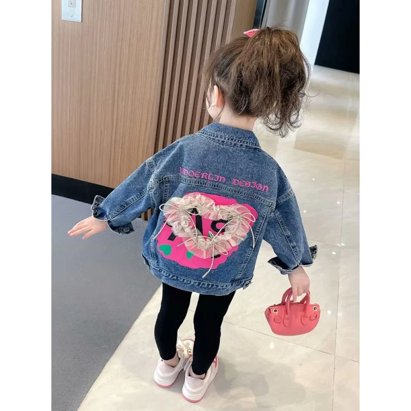 Kids Denim Jackets Baby Girl Fashion Lace Coats Jackets Jeans 2 3 4 5 6 Year Children Outerwear Jean 2023 Spring Autumn