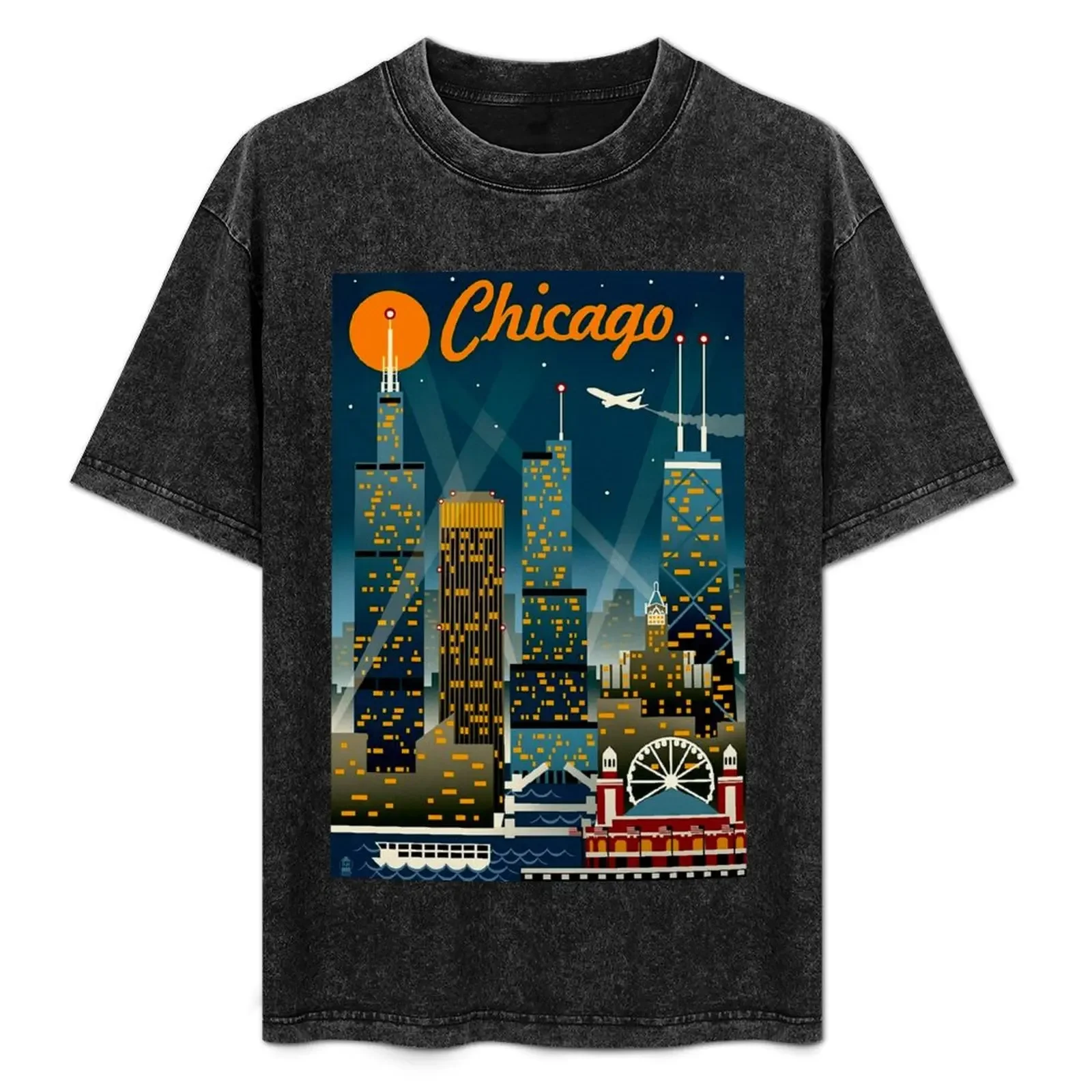 

CHICAGO ; Vintage Travel Advertising Print T-Shirt cotton man t-shirts plain graphic shirts t shirts for men graphic