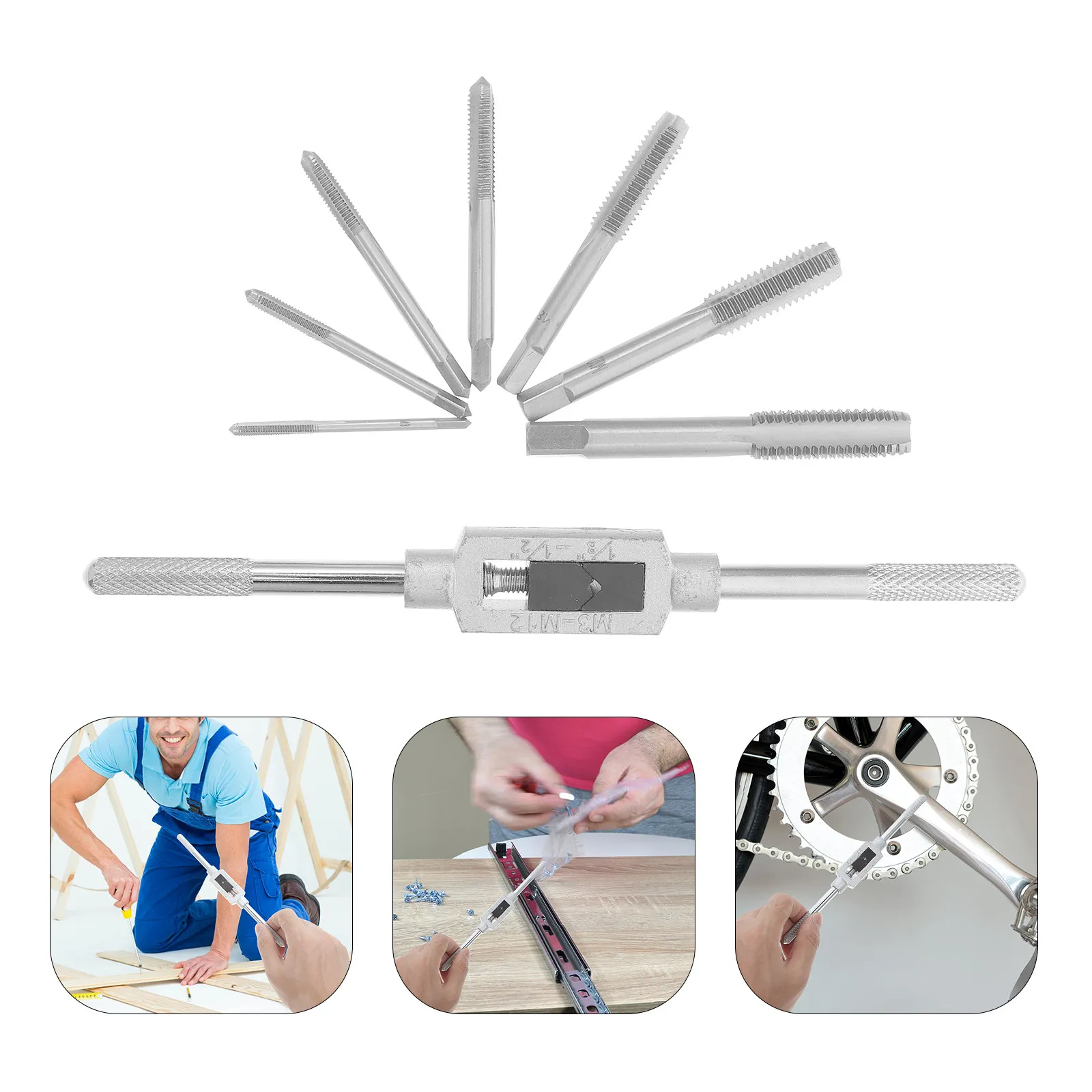 

7pcs 1 Set Tap Wrench Suite Thread Tap Handle Tapping Tool For Durable Maintenance Repair In Narrow Spaces Silver Hand Tools