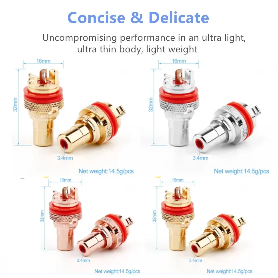 RCA Connector Female Socket Chassis Speaker Connectors Bright Dumb Rhodium Plated Copper 32mm HiFi White Red Audio Jack