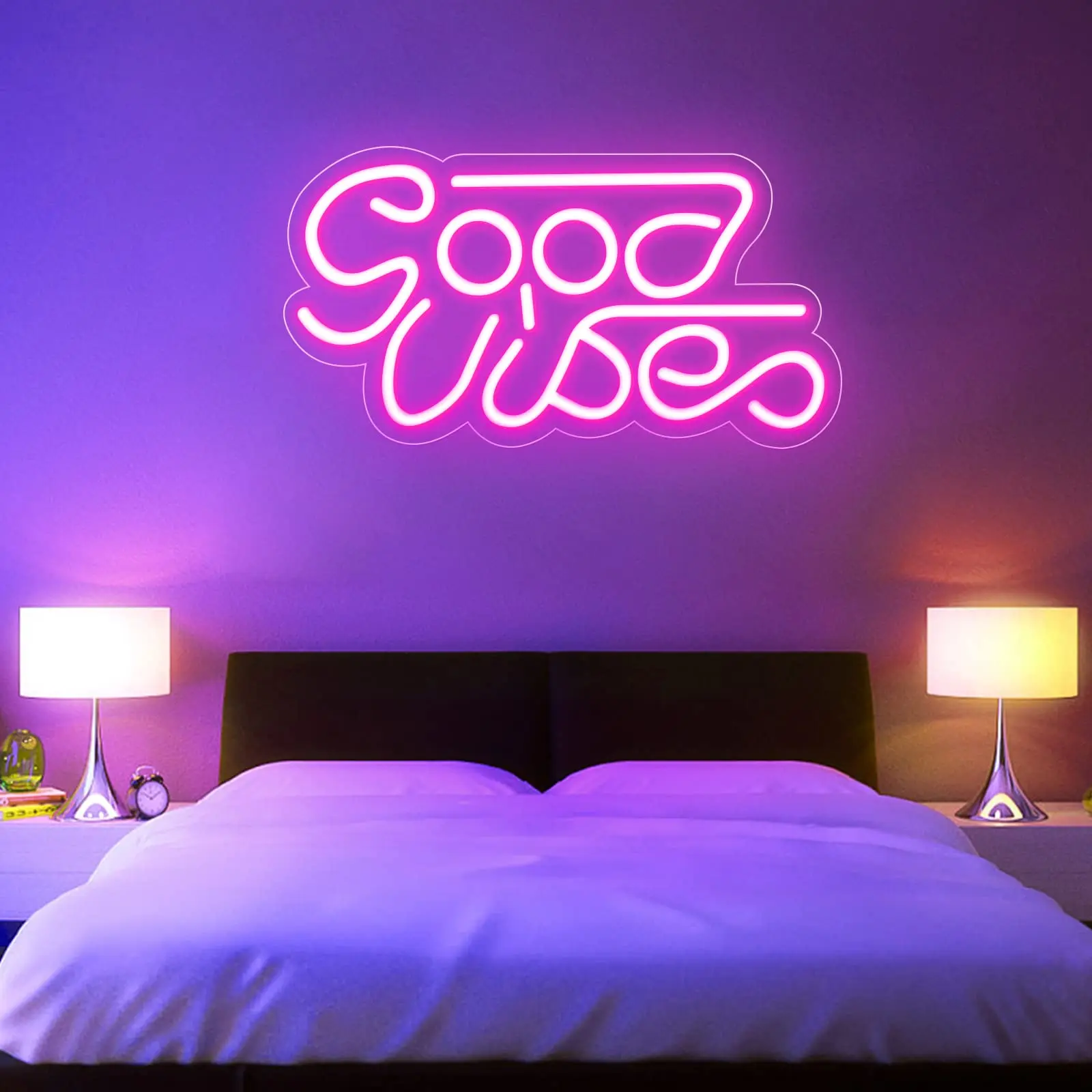 Good Vibes Neon Sign, LED Neon Signs for Wall Decor, Neon Lights Powered by USB for Bedroom, Party, Bar, Wedding Decor-Pink