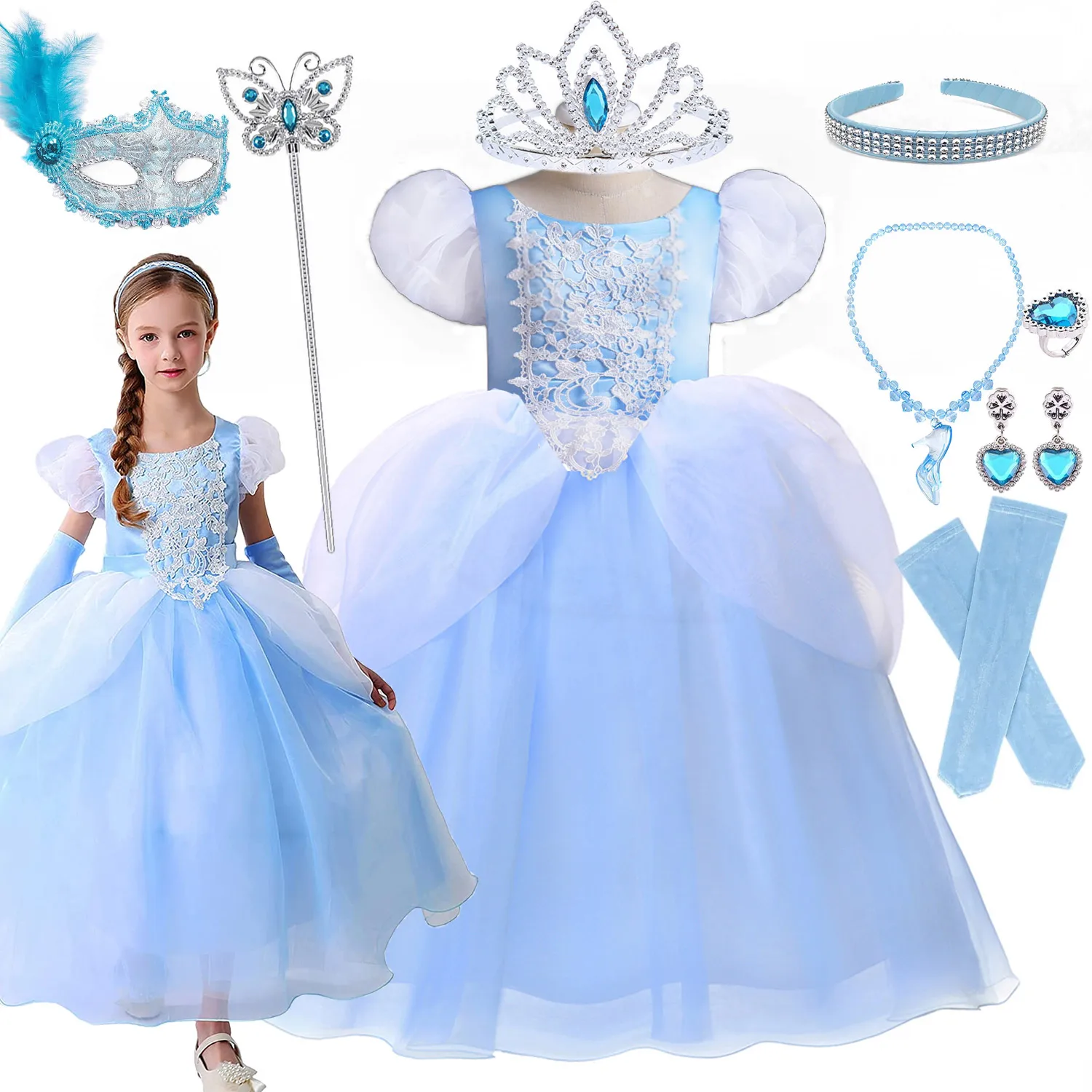 Kid Deluxe abito da ballo azzurro Grace Evening Party Frock Girls cenerentola Costume Cosplay Toddler 2024 Christmas Puffy Vestidos