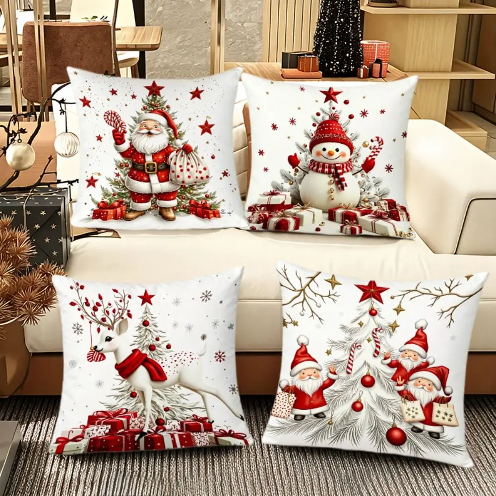 45x45cm Christmas Pillow Cover Short Soft Throw Pillowcase Santa Snowman Elk Christmas Tree Sofa Cushion Cover
