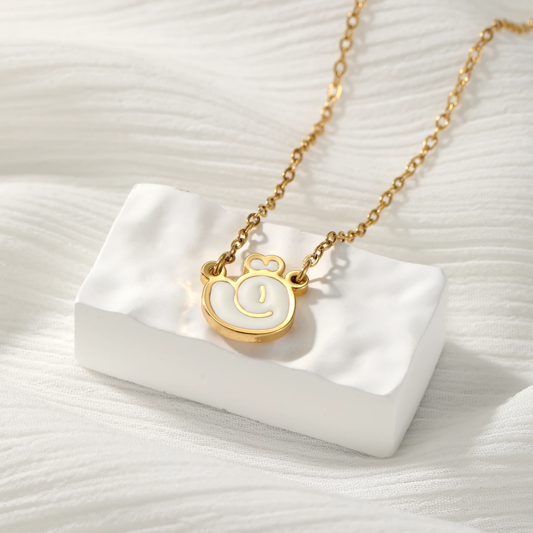 Personalized Bubble Letter Necklace Arabic Letter Pendant 18K Gold Plated Arabic Initials Stainless Steel Necklace Gift for Her