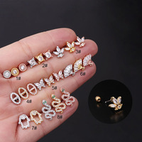 1PC 20G Stainless Steel Cz Cartilage Earring Butterfly Farmar Hand Snake Helix Tragus Daith Conch Rook Snug Ear Piercing Jewelry