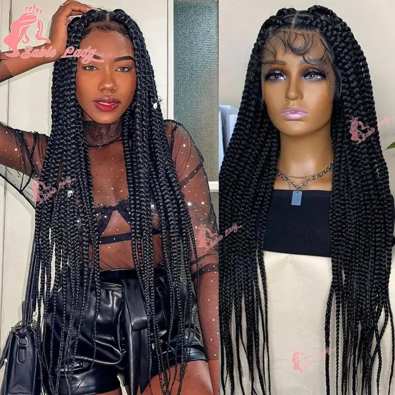 

Synthetic 36Inch Jumbo Cornrow Braids Full Lace Braided Wigs Large Square Knotless Box Braids Wig For Black Women Lace Front Wig