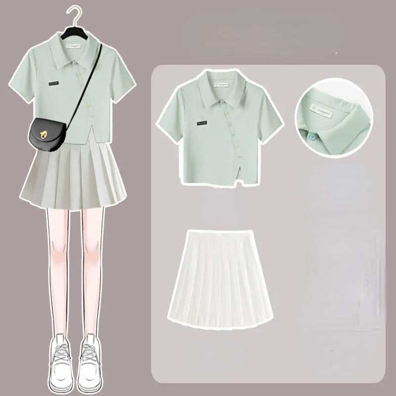 Fashion 2024 Summer New Suit Women's T-Shirt + Women's Pleated Skirt Women's Two Piece Set