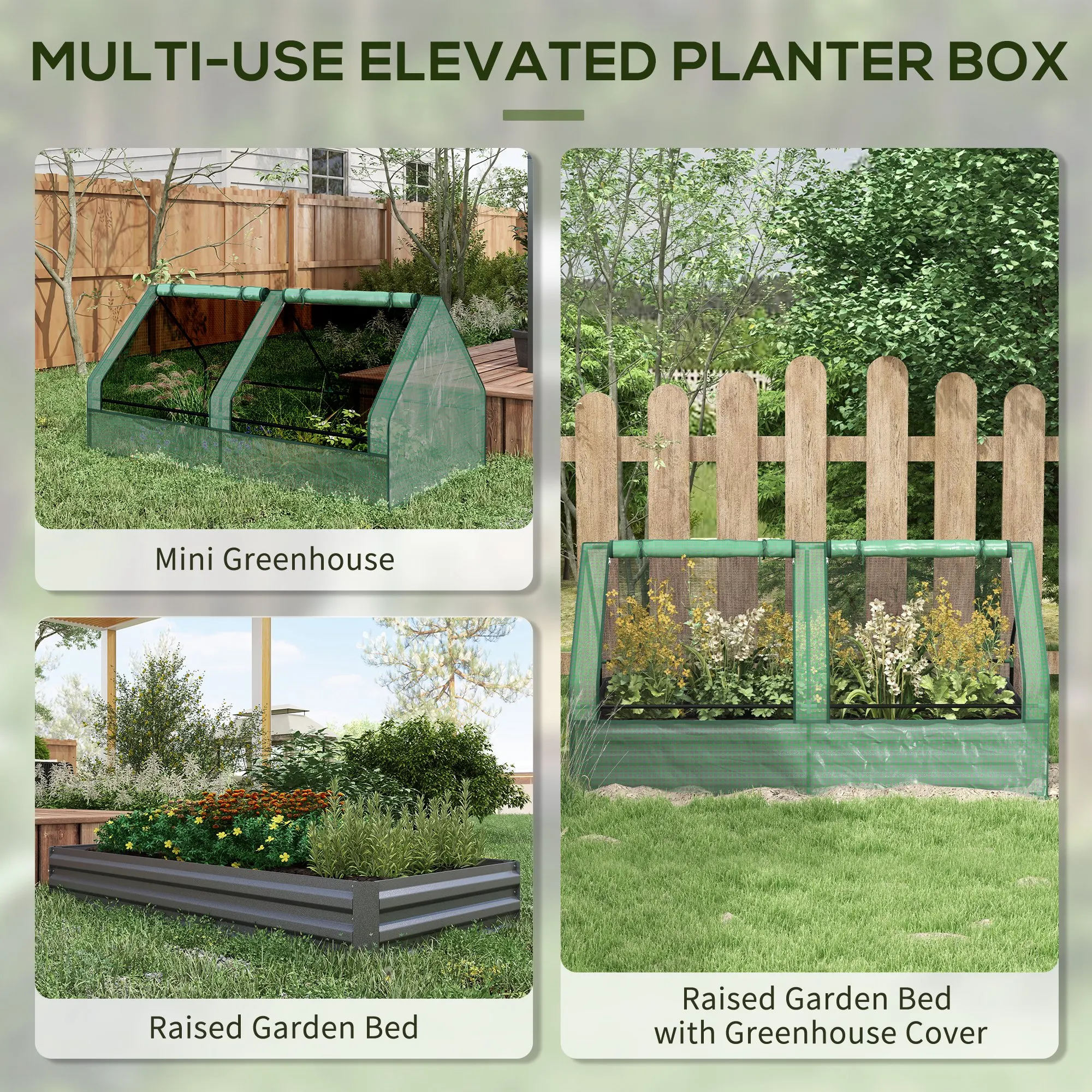 Raised Garden Bed with Greenhouse, Planter Box with Cover, Green and Dark Grey