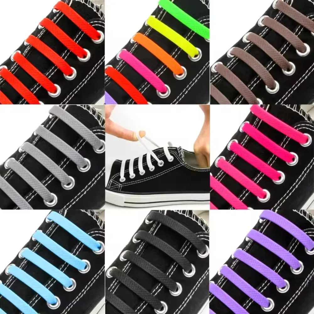 16pcs Elastic Silicone Shoelaces for Women Men Creative Lazy No Tie Shoelace Lacing Kids Adult Running Quick Shoe Lace