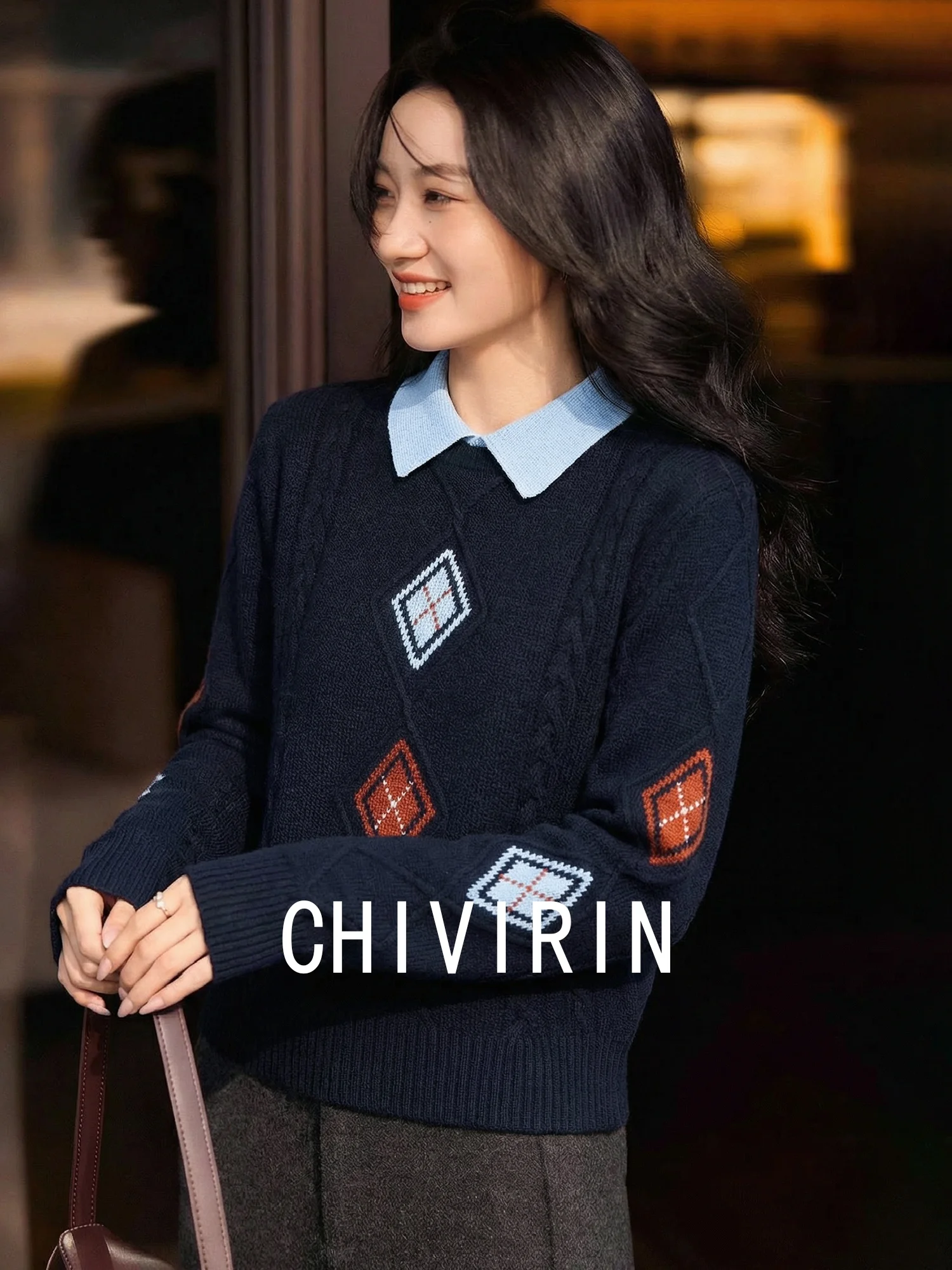 

Chivirin женский вязаный шерстяной свитер, длинный цвет све, пуловер с блузным воротником, облегающий универсальный весенний топ