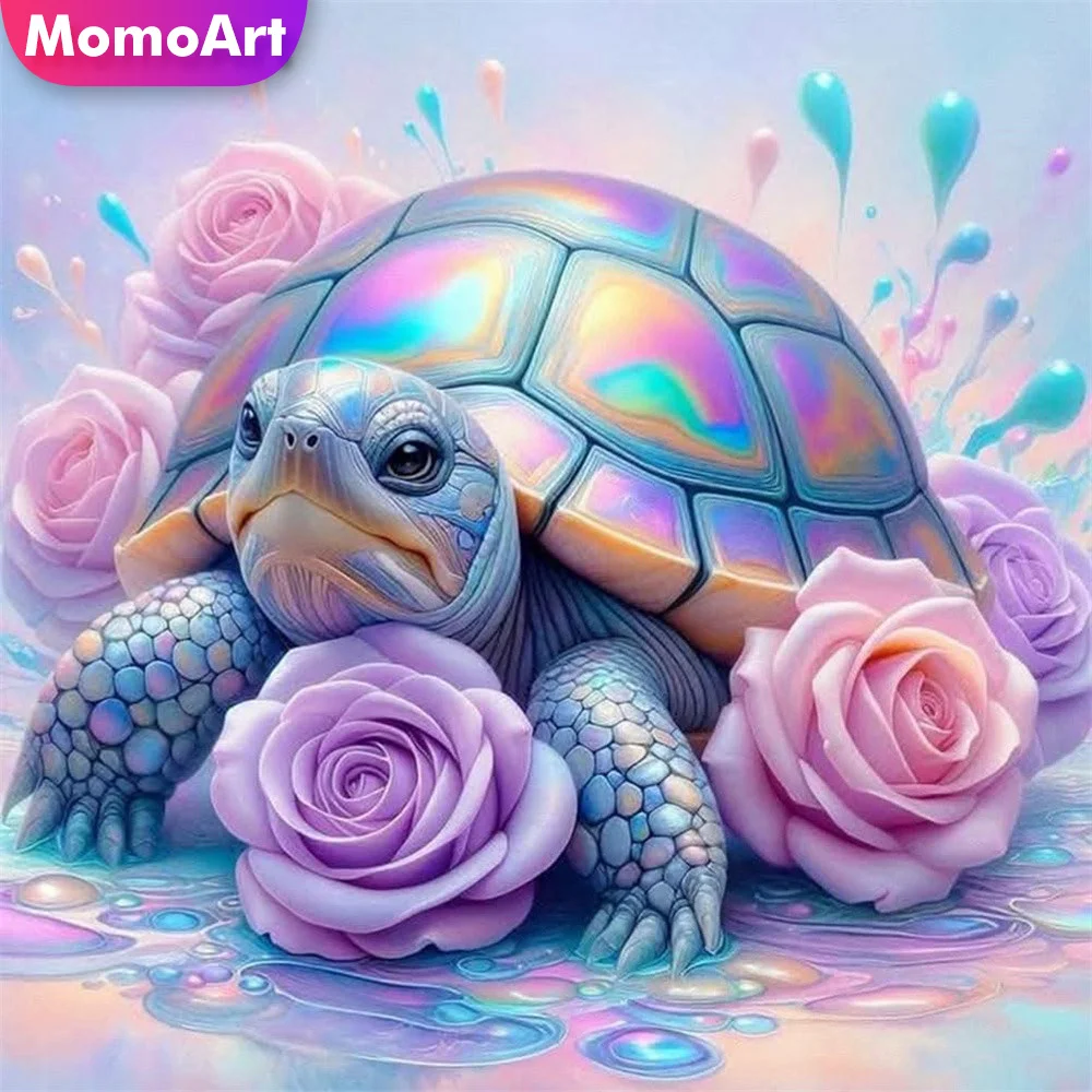 Momoart Diamant-Gemälde mit Tiermotiv, quadratisch, rund, Diamant-Mosaik, Meeresschildkröte, Stickerei, Rose, geeignet für Anfänger, Wanddekoration