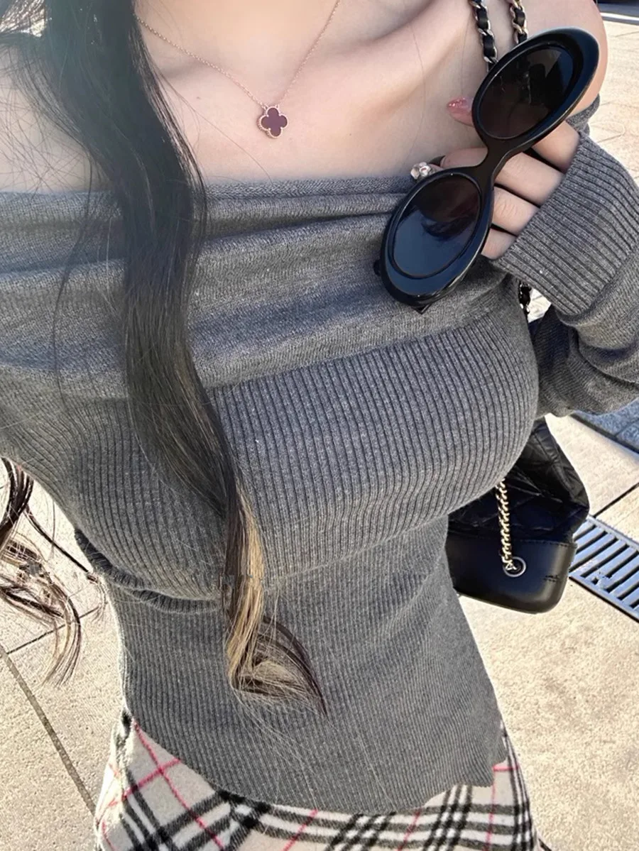 T-shirt col licou sans bretelles pour femmes, pull irrégulier, haut scopique, médicaments, mode, Sexy One UR, 107