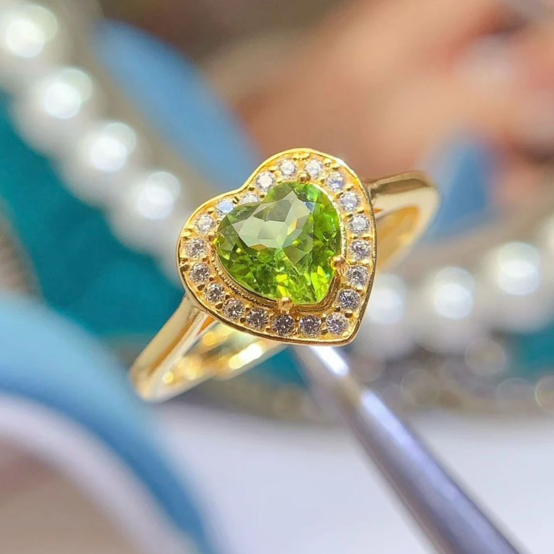 

925 Silver Natural Peridot Ring with Certificate 6mm Genuine Peridot Jewelry Halo Design Silver Ring Fine Jewelry for Women