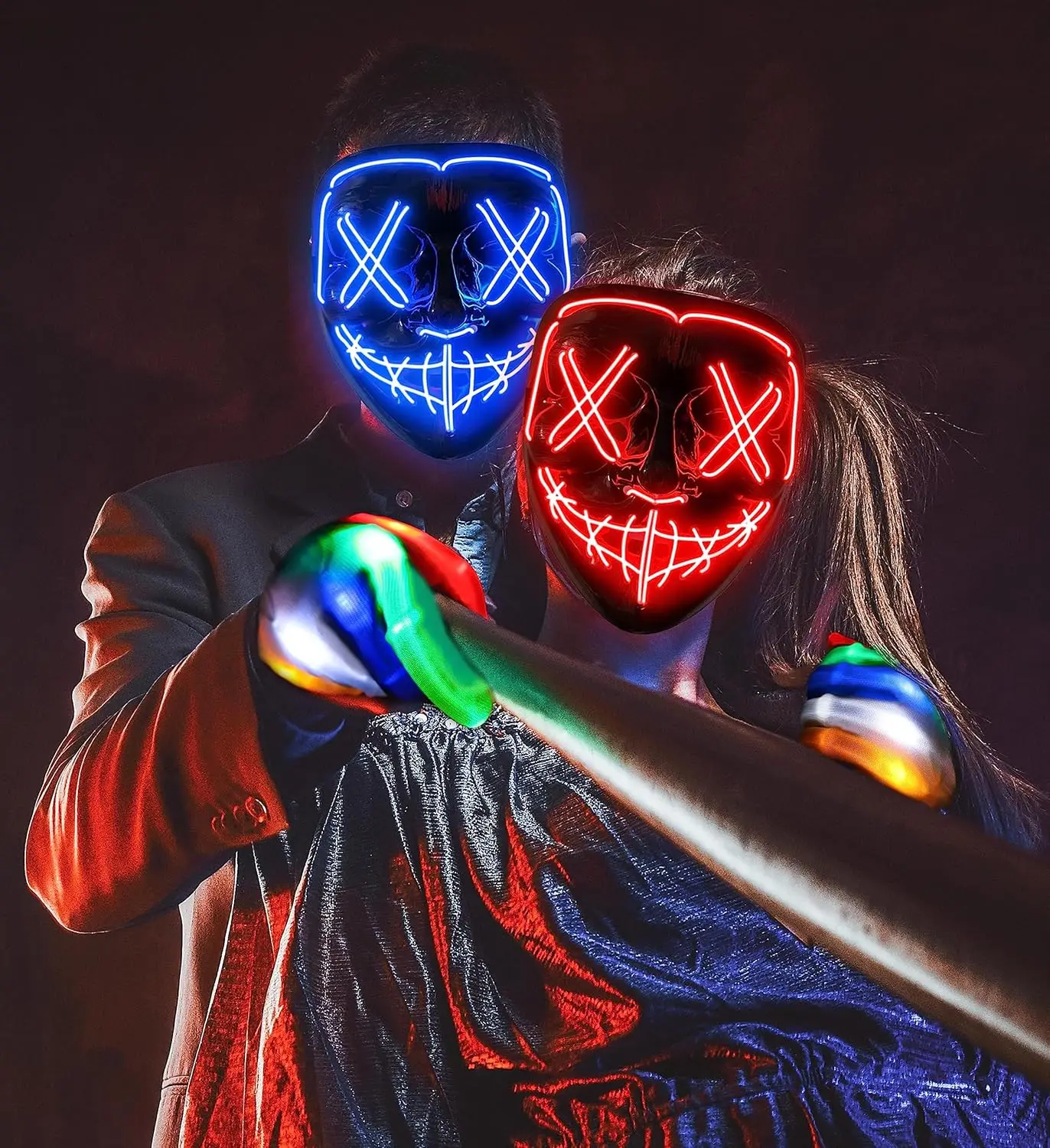 Halloween LED-lichtgevende handschoenen Oplichten eng masker en kleurrijke handschoen voor coole tiener Halloween-kostuums spookhuis horror rekwisieten