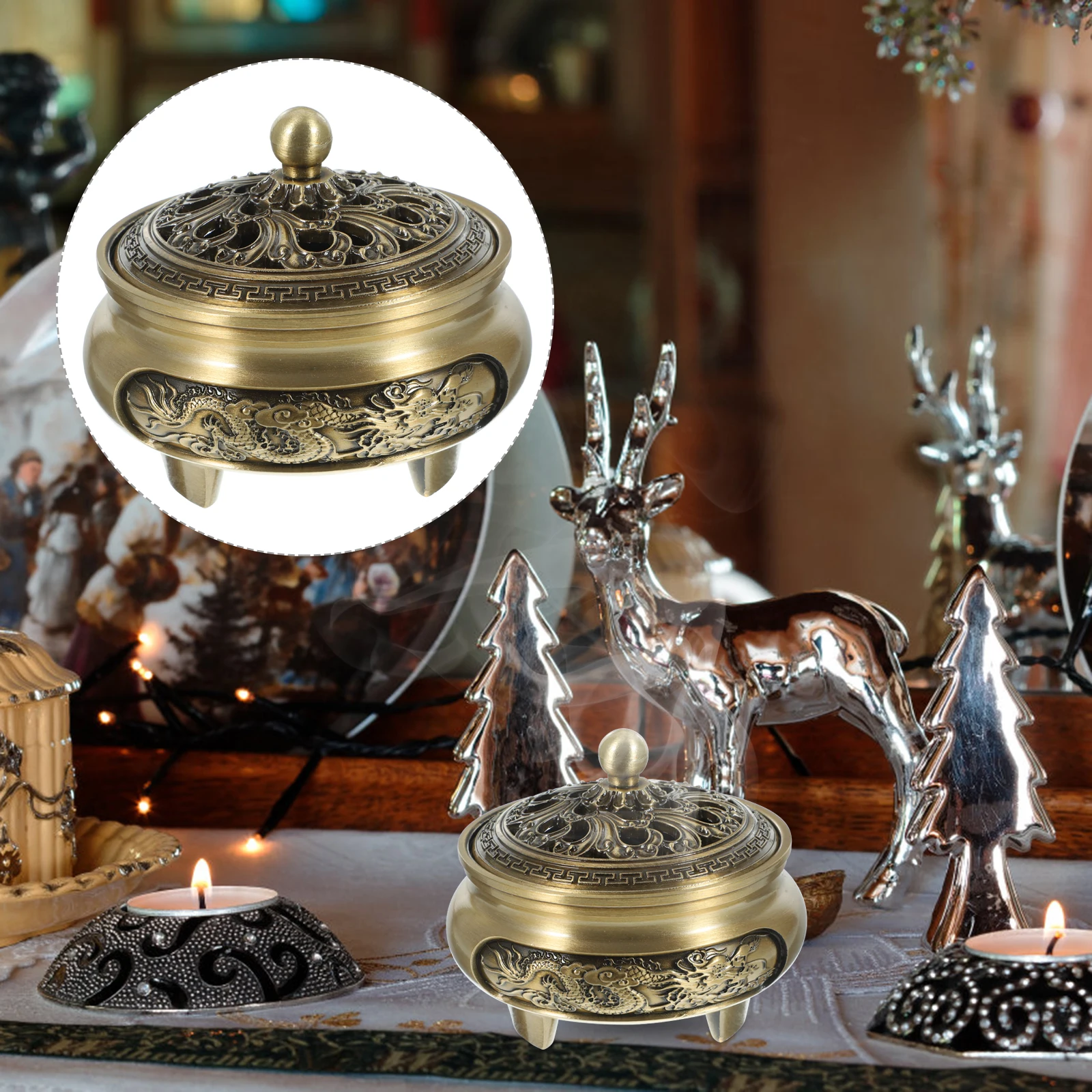 

Incense Burner Ornaments Home Decor Decorative Censer Tabletop Tray Aromatherapy