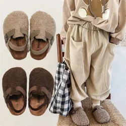 Kinder Fleece elastische Clogs Baby Jungen Mädchen Plüsch Slipper Kleinkind Prewalker Schuhe Winter warme weiche Sohle Schuhe