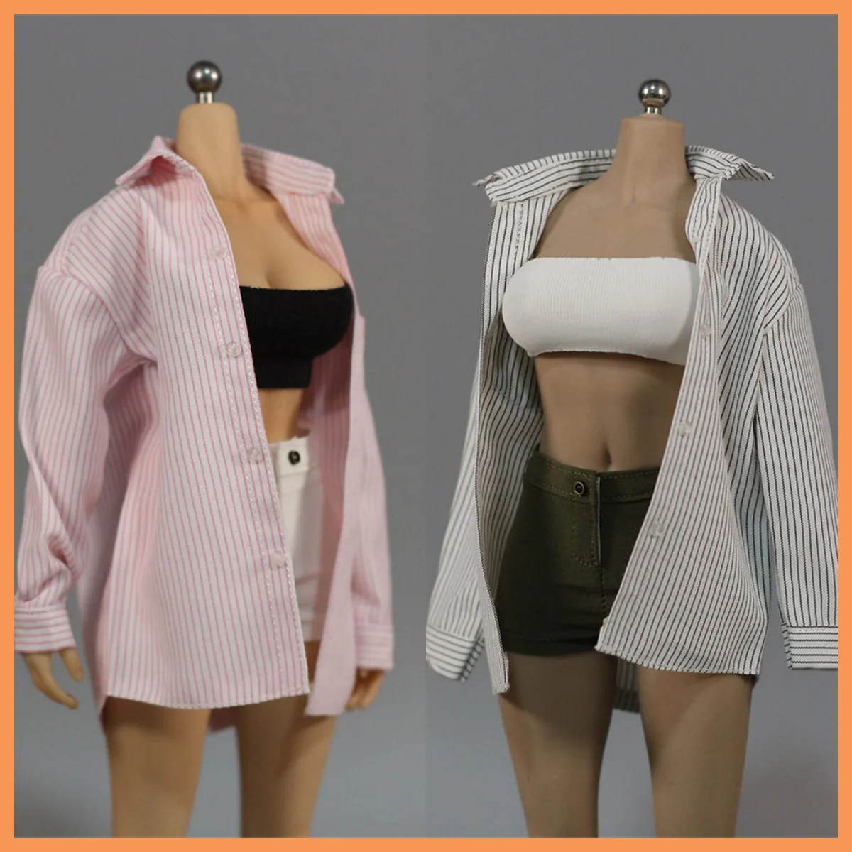 

In Stock HAILI TOYS 1/6 Scale Fashion Striped Loose Casual Shirt High Waisted Shorts for 12inchs tbl female Action Figure Body