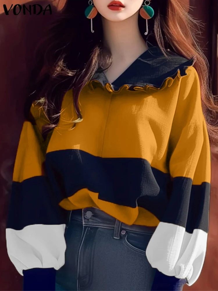 

VONDA Blouse Spring Long Sleeve Tops Women Casual Turn-down Collar Pullover 2025 Oversized Loose Shirts Lantern Sleeve Blusas