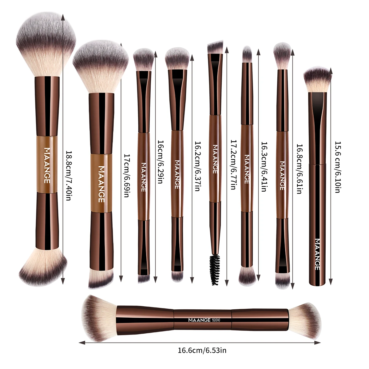 MAANGE 9 Uds. Brochas de maquillaje marrones, base correctores de doble punta, colorete, sombras de ojos, brochas para mezclar crema líquida en polvo