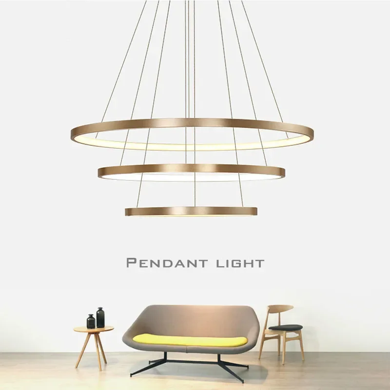 Gold/Black/White Ceiling Pendant Lights for Living Room 4/3/2/1 Circle Ring Acrylic Aluminum-ware Body LED Lighting Lamp fixture