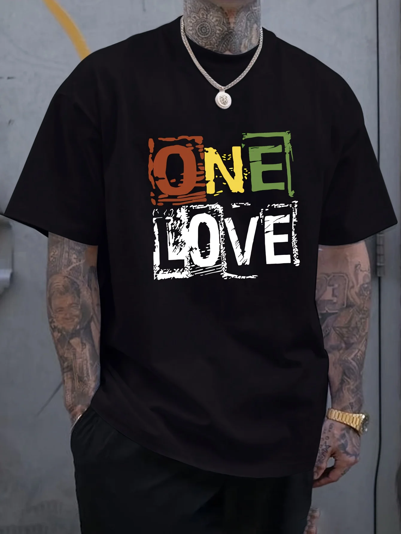 

Love Letter Print T-Shirt Comfy One Love Letter Print Mens Short Sleeve T-Shirt Casual Elastic Crew Neck Tops