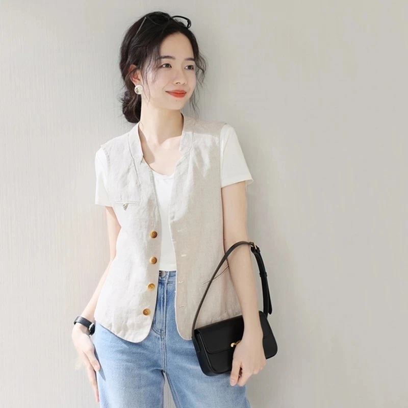 Fashion Design Cardigan Thin Vest Jacket Women's Simple Sleeveless Cardigan Jacket Joker Casual Jacket in Spring and Summer New