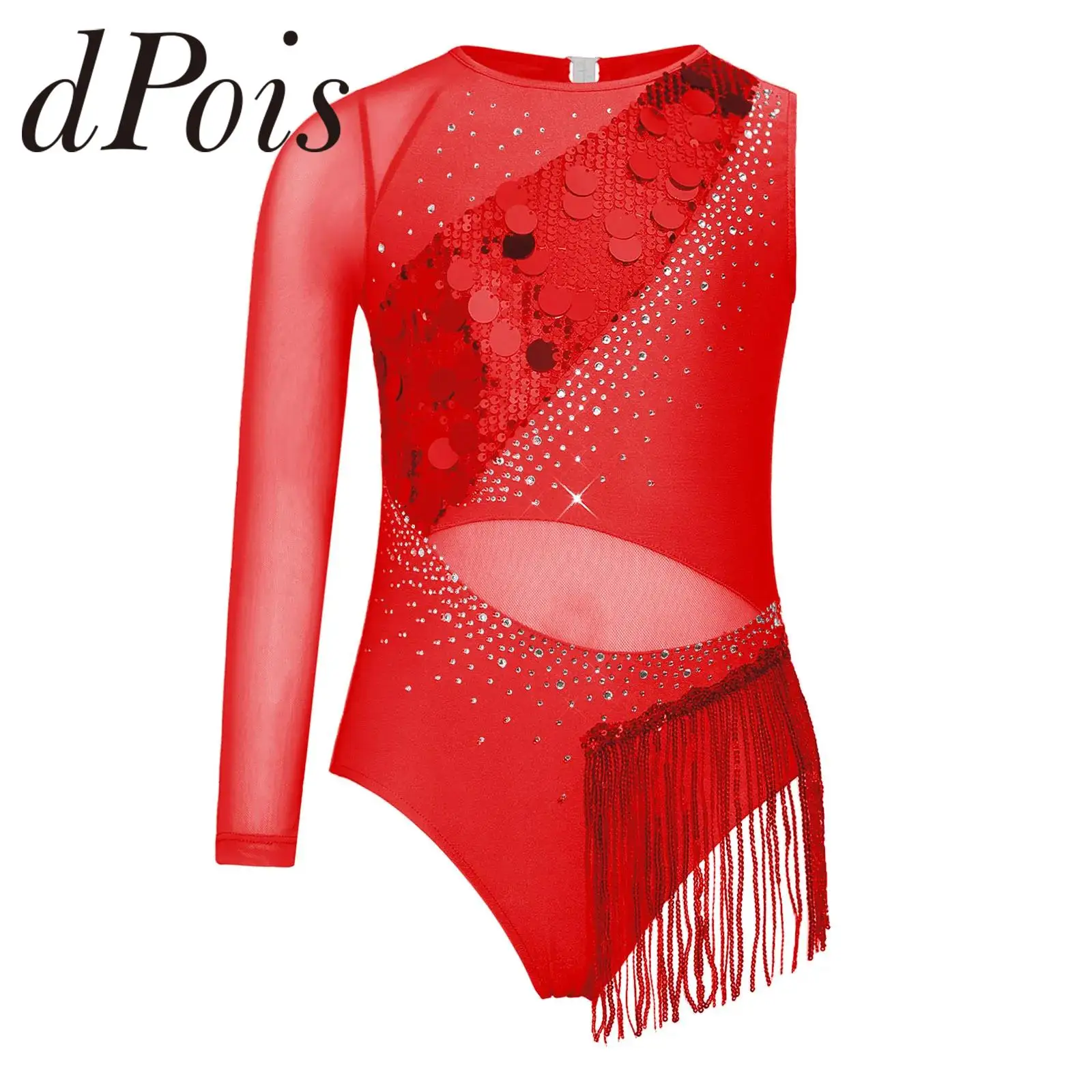 

Блестящий купальник для балета и танцев для девочек с пайетками и бахромой, латинский танцевальный костюм с бахромой, боди для выступлений