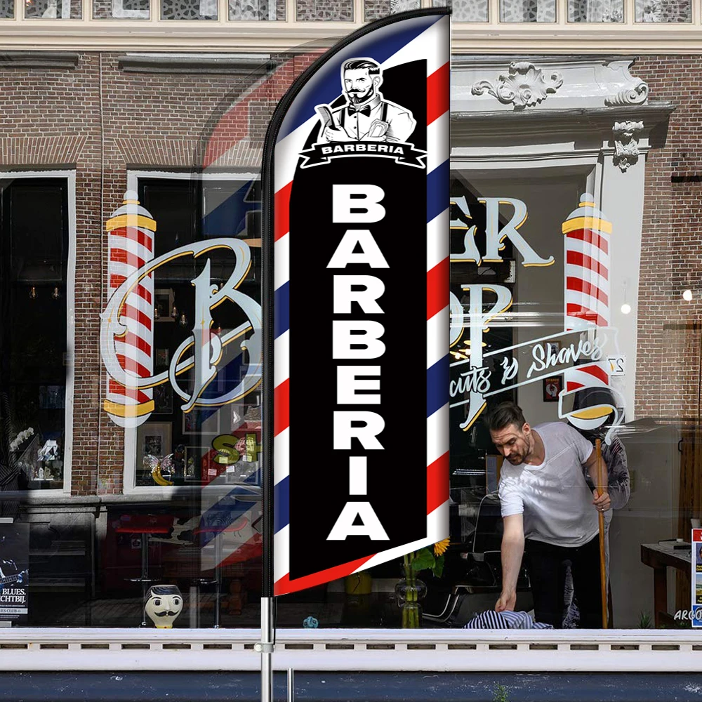 Barber Shop Feather Banner Beach Flag Barberia Hair Beauty Custom Swooper Beach Flag for Salon Haircut Advertising Outdoor