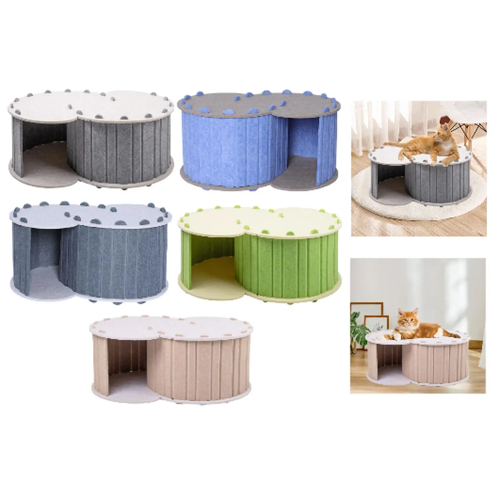 

Cat Play Tunnel Bed All Season Removable Cover Scratch Resistant Indoor Hideaway Nest Easy to Clean Cat Cave with 2 Holes