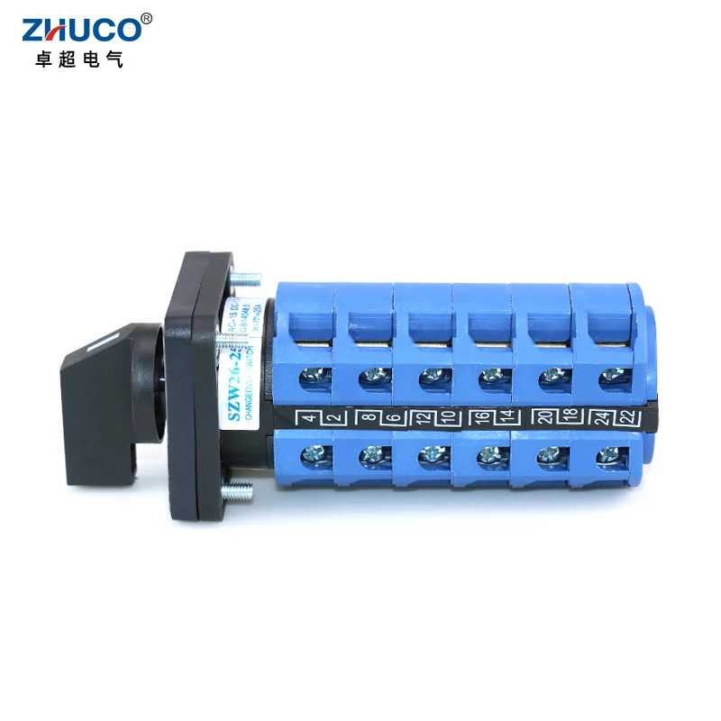 ZHUCO SZW26/LW26-25 3 Positions 6 Phase 24 Terminals Screw 660V 25A 48x48Mm Panel Selector Control Rotary Changeover Cam Switch