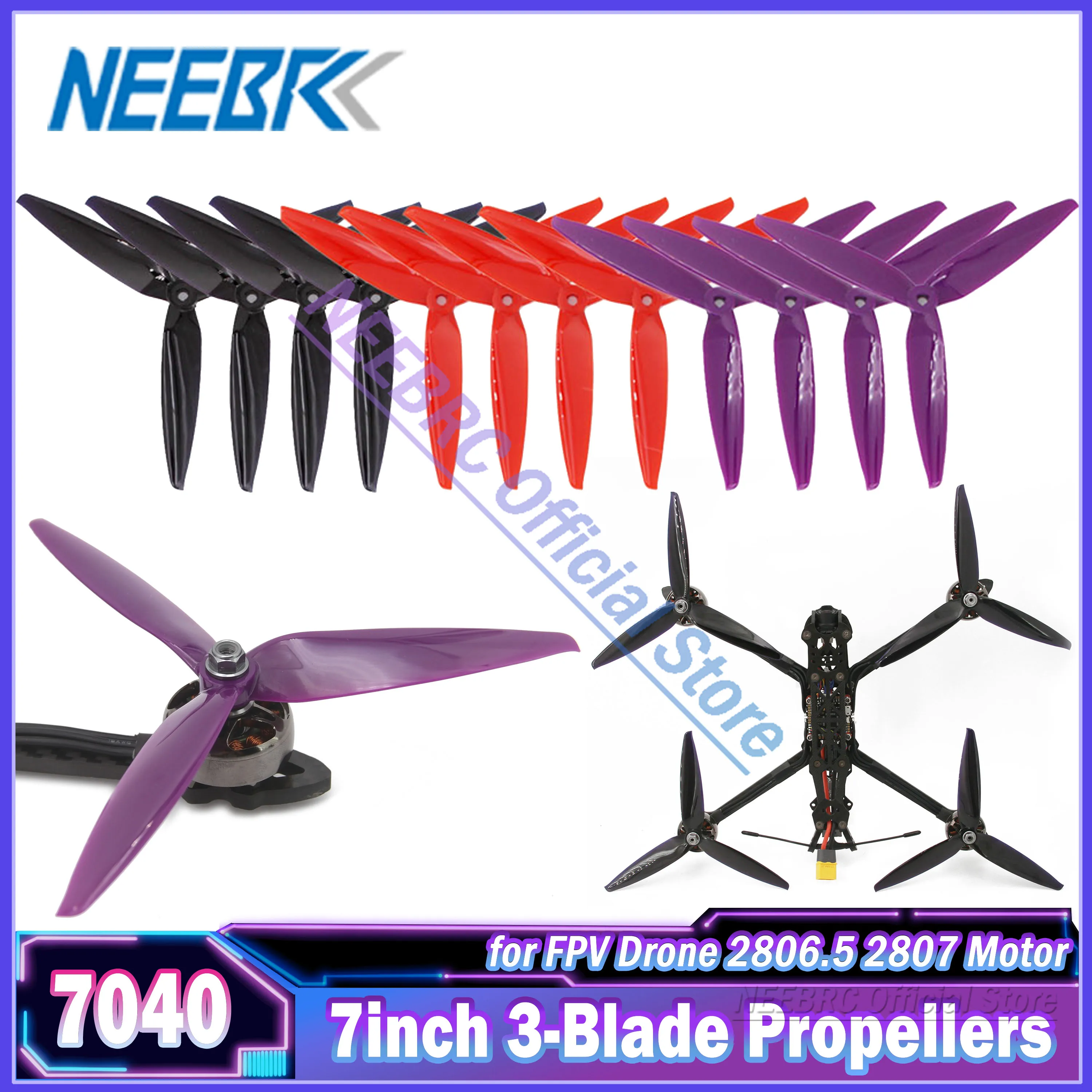 NEEBRC 7040 3-Blade Propellers Low Noise CW CCW 7inch Mark4 APEX Blade for RC FPV Racing Drone Quadcopter DIY 2806.5 2807 Motor