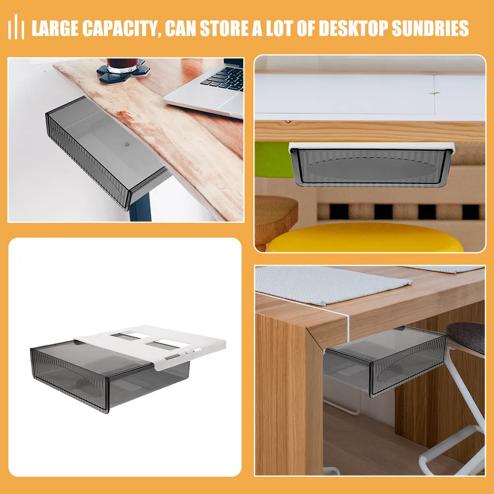 Under Desk Drawer Organizer Adhesive Mount Large Capacity Plastic Hidden Drawer for Pencils Chargers Notes Tissues Desk