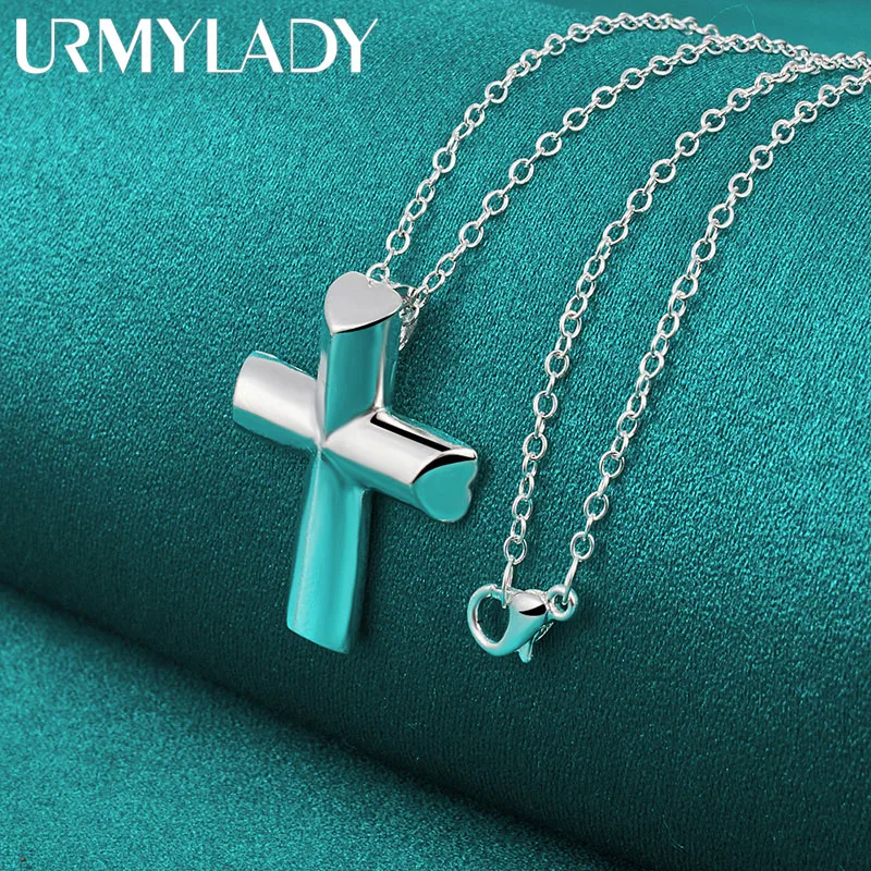 

URMYLADY 925 Sterling Silver Cross 16/18/20/22/24/26/28/30 Inch Pendant Necklace For Women Jewelry Wedding Fashion Gift