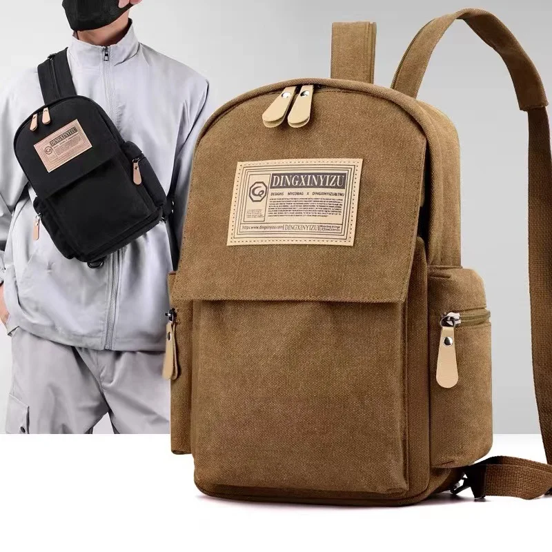 Lightweight Backpack For Men New Casual Canvas Street Trend Crossbody Chest Bag Small Sports Shoulder Bag For Boy Students