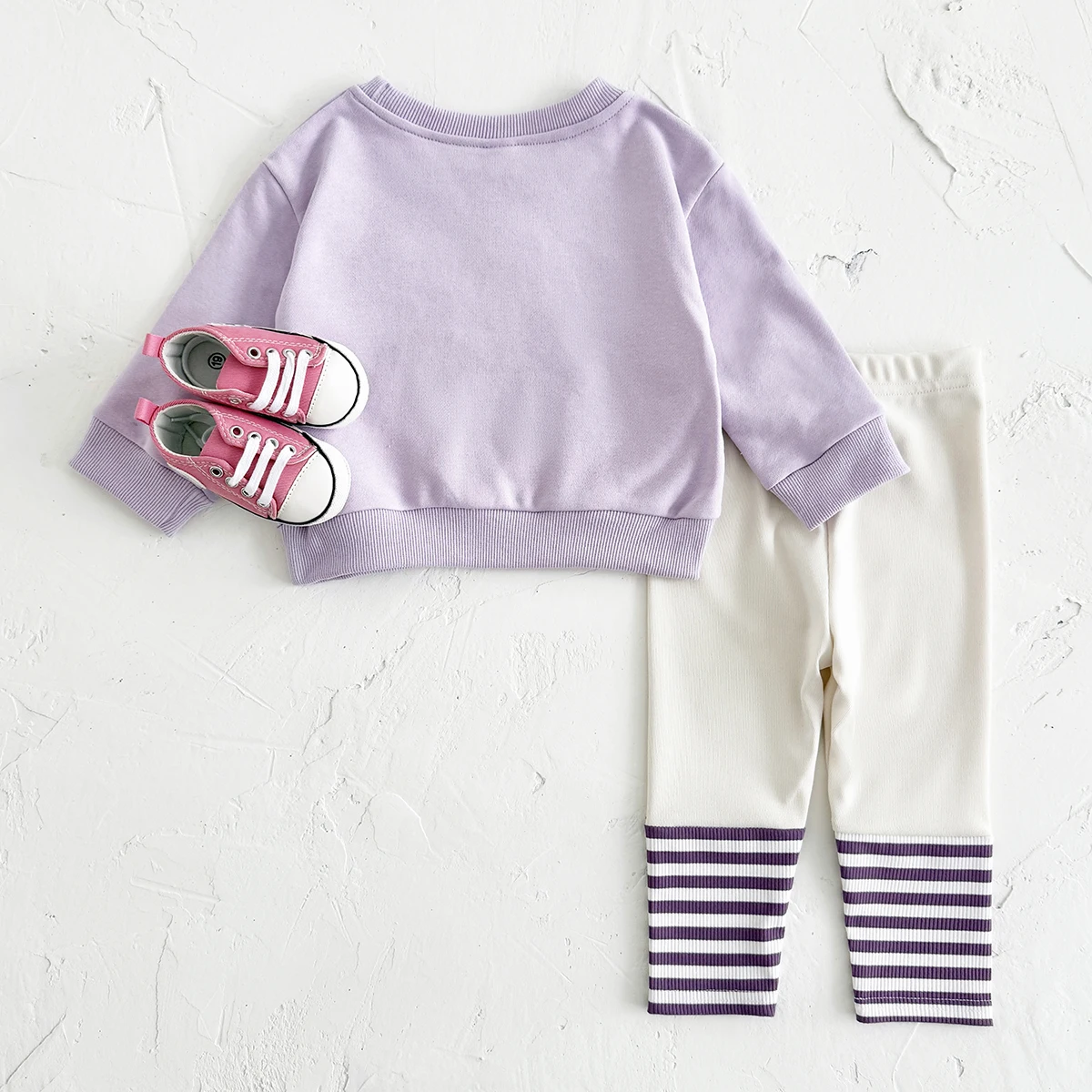 Infant 2Pcs Clothing Set Cute Flower Embroidered Long Sleeve Top Matching Striped Splice Leggings Soft Knit Baby Spring Outfit