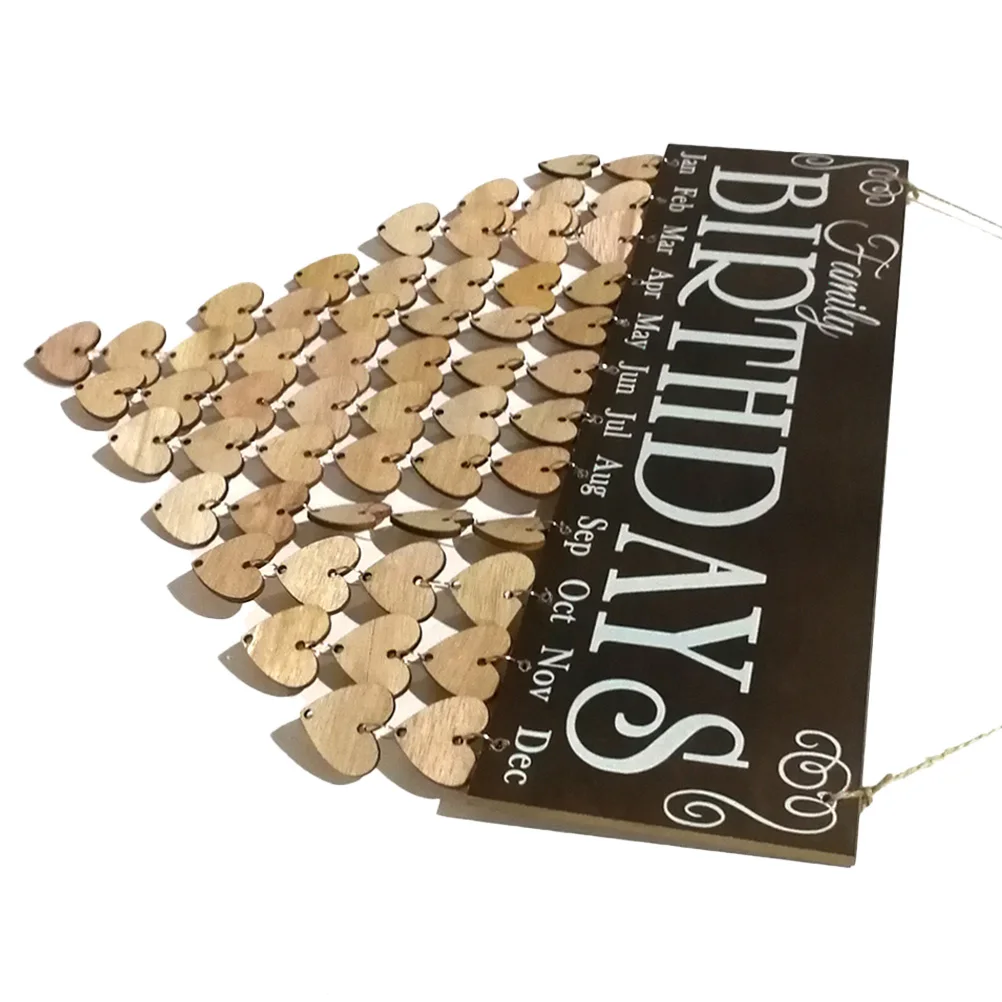 

Wooden Calendar Plaque Board 40x12x0 5cm Hanging Rope 50 Heart Discs Iron Loops Birthday Reminder Wall Decor Family Anniversary