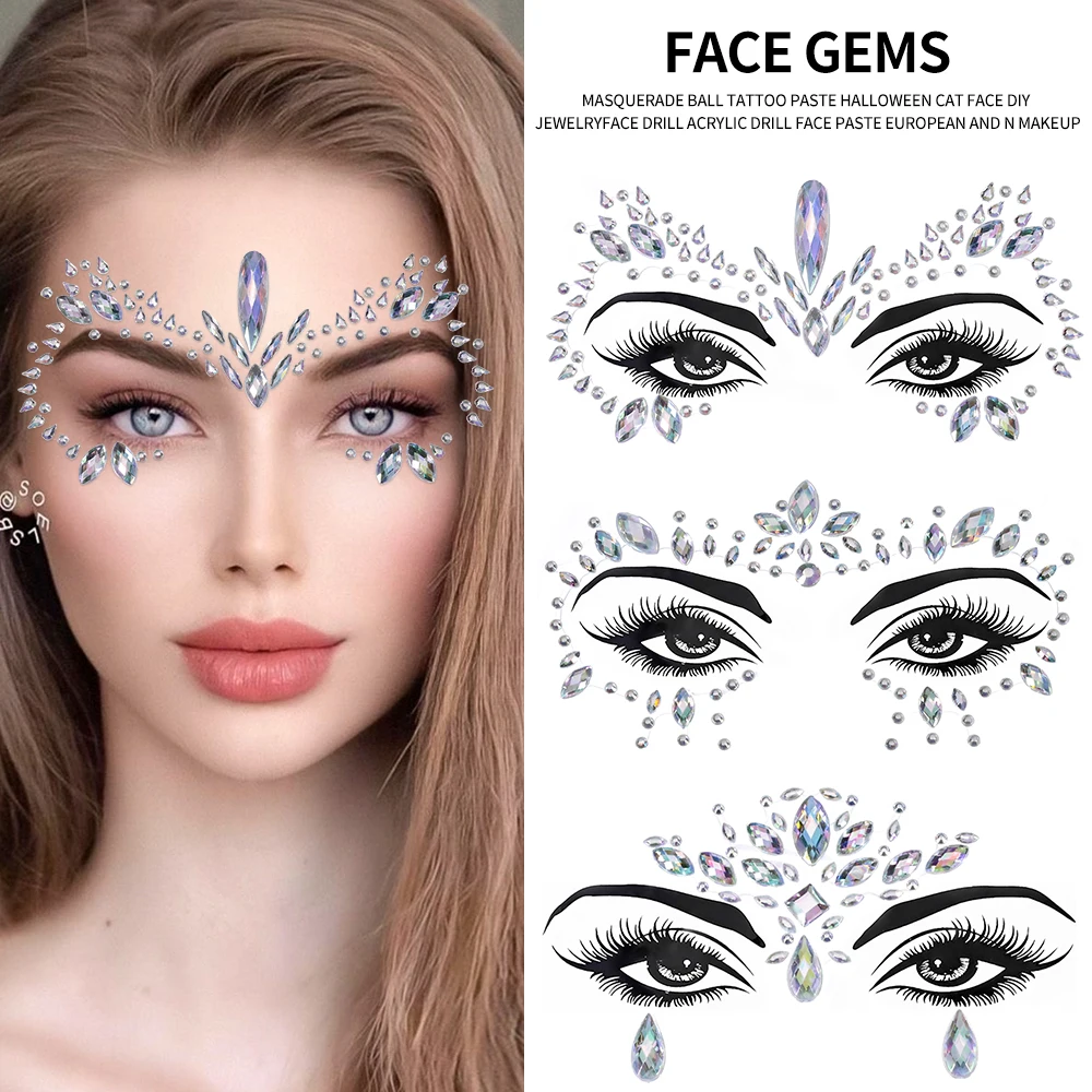 3D Strass Gesicht Aufkleber Festival Party Glitzer Diamant Make-up Schmuck Gesicht Tattoo Aufkleber Kristall Edelsteine Juwelen Gesichtsdekoration – Detail 2