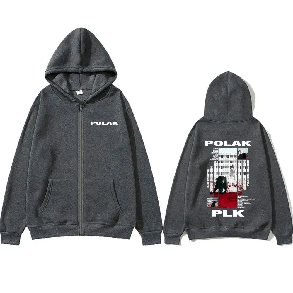Rapper Plk Polak Print Zipper Hoodie Man Vintage Casual Oversized Jacket Coat Men Women Hip Hop Fashion Pop Music Zip Up Hoodies