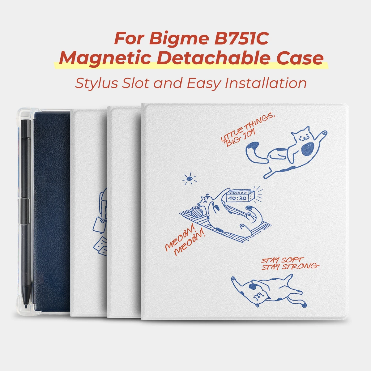 Twosheep Magnetic Detachable Case for Bigme B751CS Bigme B751C 7 Inch Soft TPU Cover with Pen Slot Auto Sleep Wake Cat Line