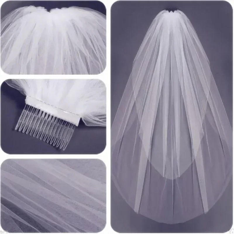 Two Layer Short Wedding Comb Cheap Cut Edge Elegant Soft Tulle White/Ivory Bridal Veils
