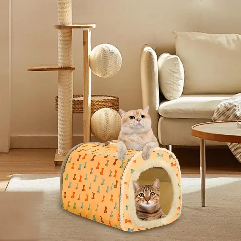 Cat Bed Cave Pet Bed House Ultra Soft Large Capacity Non Slip Soft Semi-Closed Cozy Pet Tent Bed With Removable Cushion Pillow