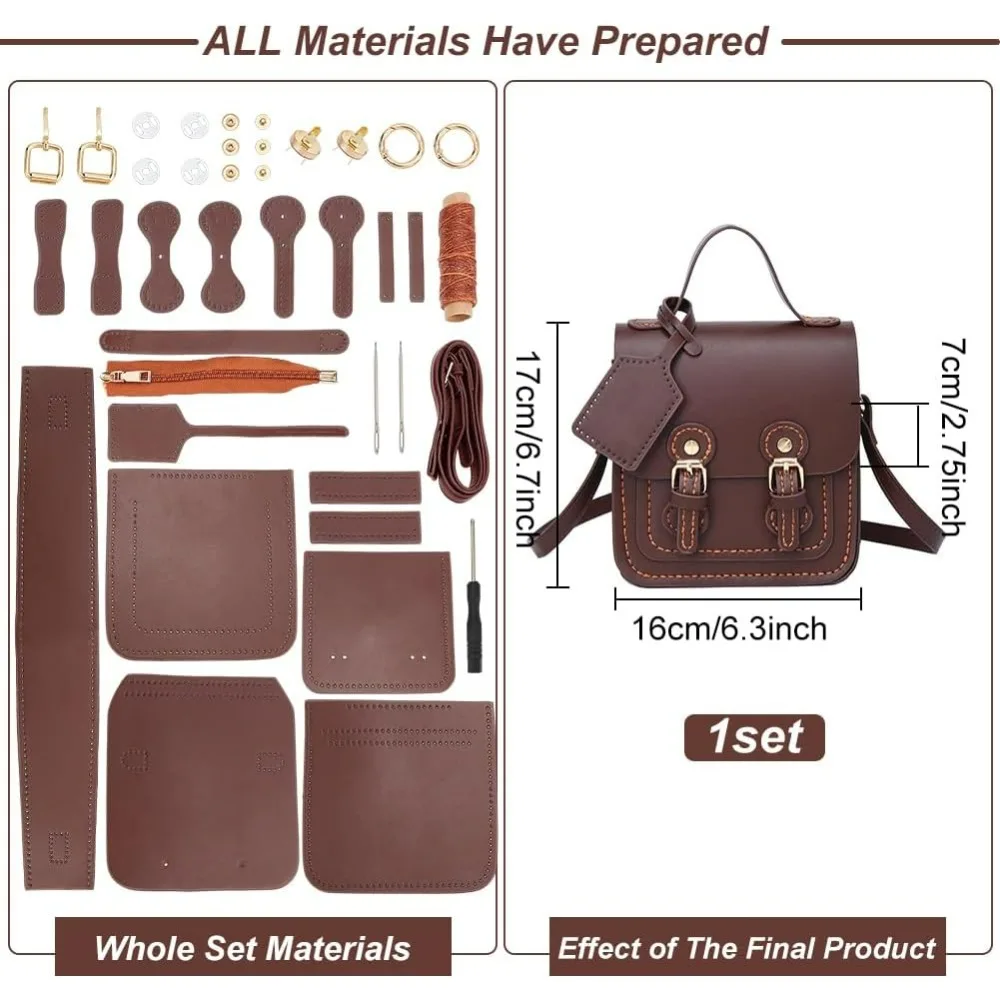 DIY Leather Shoulder Bag Making Kit, PU Leather Crossbody Bag Sewing Pattern Materials Craft Kit Handicraft Women Messenger