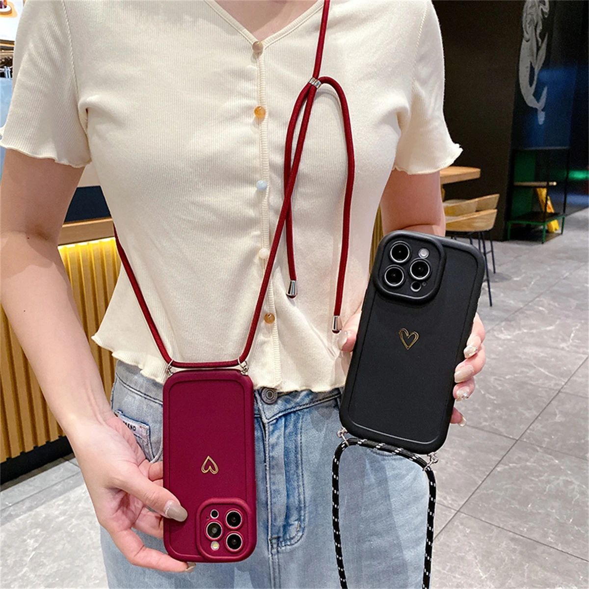 حافظة ناعمة من السيليكون ذات حبل قابل للتعديل ، غطاء واقي ضد للصدمات لهاتف أيفون 16 و 15 و 14 و 13 و 12 و 11 برو ماكس و 16 و 15 و 14 بلس #2