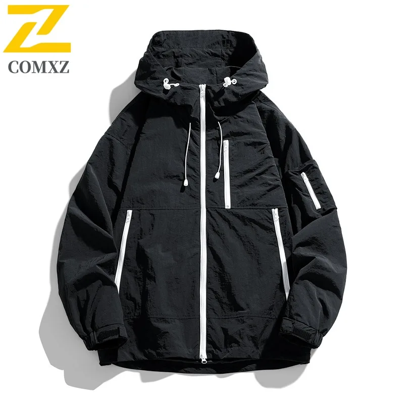 COMXZ 2025 New Techwear Jacket Men Waterproof Windbreaker Outdoor Functional Fashion Trendy Stylish Windproof Coat