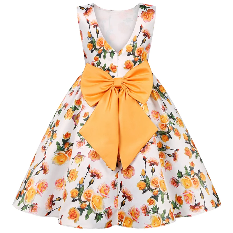 2 3 4 5 6 7 8 9 10 Years Flower New Girls Dress Summer Backless Big Bow Girls Princess Dress Birthday Party Gifts Kids Clothes